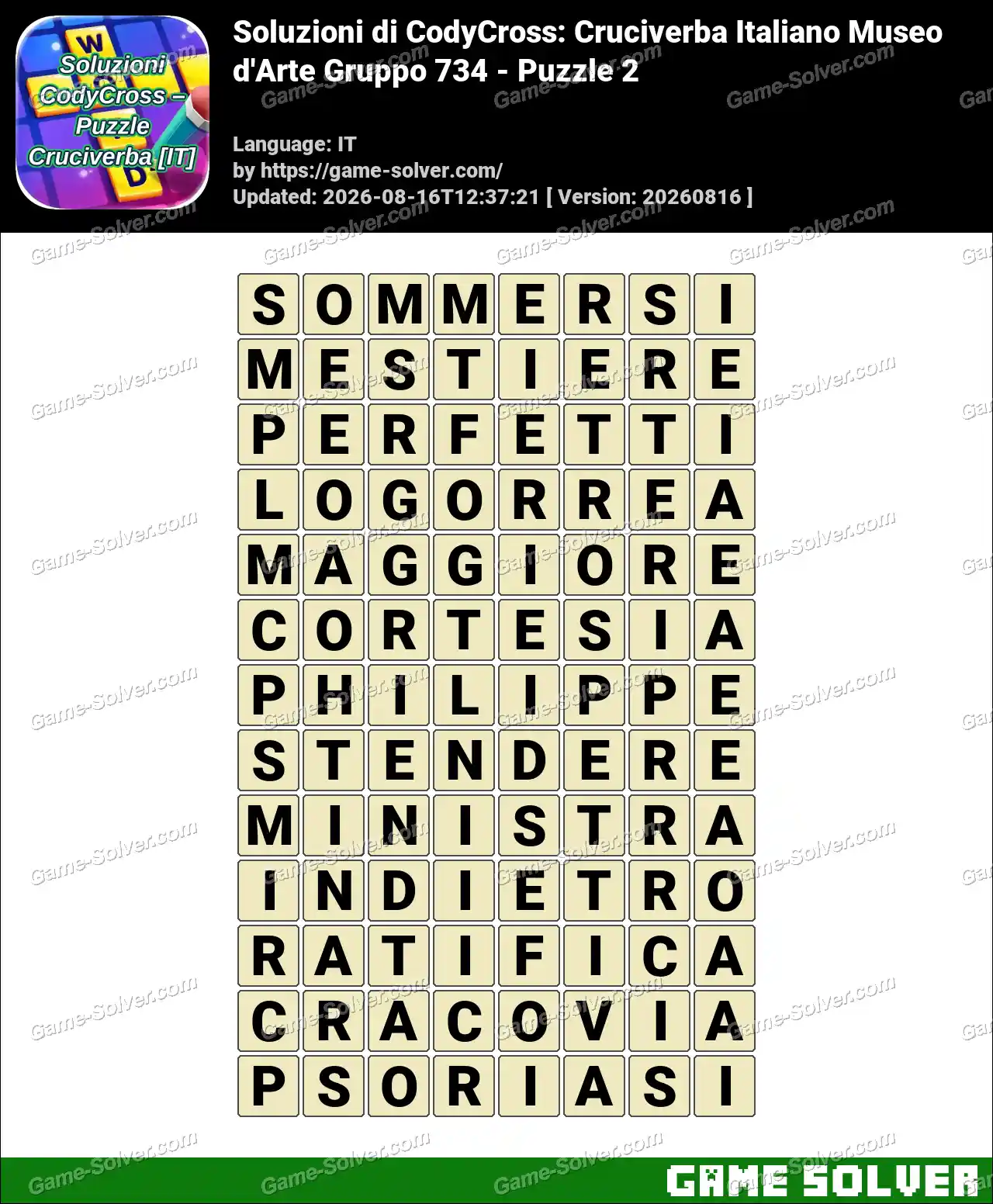 Soluzioni di CodyCross: Cruciverba Italiano Museo d’Arte Gruppo 734 – Puzzle 2